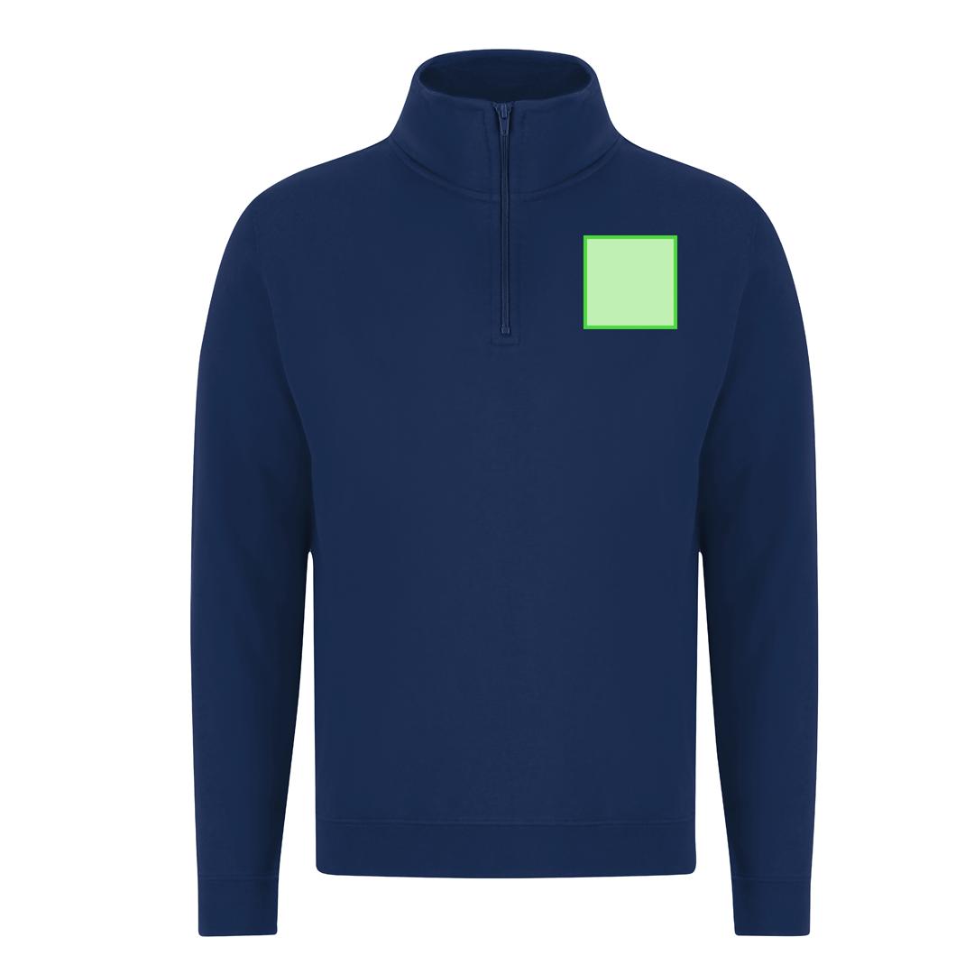 Sudadera Galaxy adulto media cremallera — 60% algodón / 40% poliéster felpa perchada 280 g/m², cuello alto doble forrado, DTF1