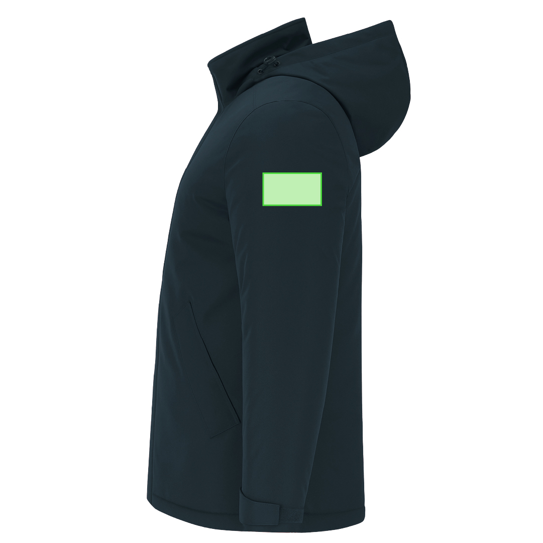 Parka infantil Oceanía RPET acolchada — exterior RPET / interior polar fleece, capucha plegable, puños velcro, acceso interior para marcaje