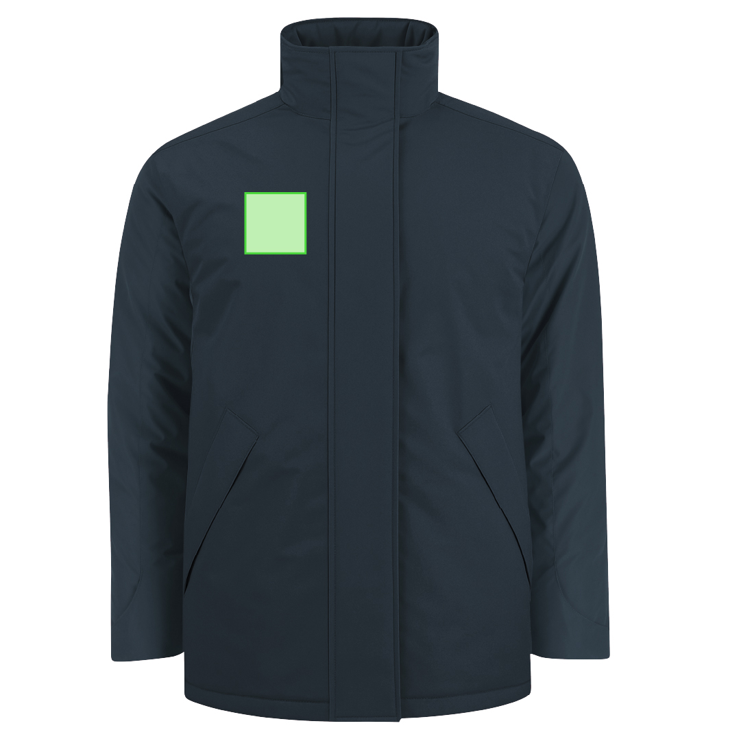 Parka adulto Oceanía RPET acolchada — exterior RPET / interior polar fleece, capucha plegable con velcro, acceso interior para marcaje