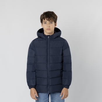 Parka infantil Eren acolchada — 100% poliéster resistente al agua, capucha fija con visera integrada, doble tirador con protector barbilla