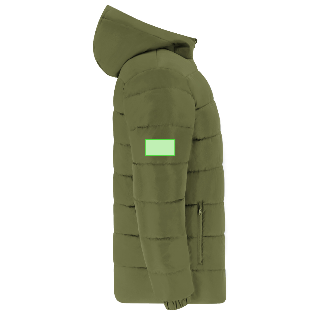 Parka infantil Eren acolchada — 100% poliéster resistente al agua, capucha fija con visera integrada, doble tirador con protector barbilla