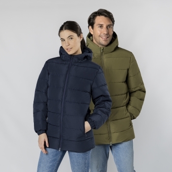 Parka adulto Eren acolchada — 100% poliéster resistente al agua, capucha fija con visera integrada, doble tirador con protector barbilla