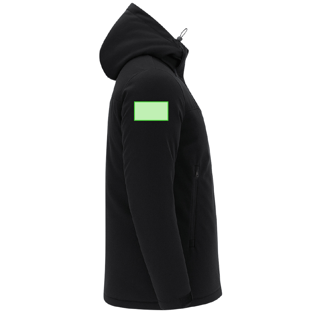 Parka Setter adulto soft shell con elastano — exterior 95% poliéster/5% elastano + interior poliéster 300 g/m², capucha ajustable, puños velcro