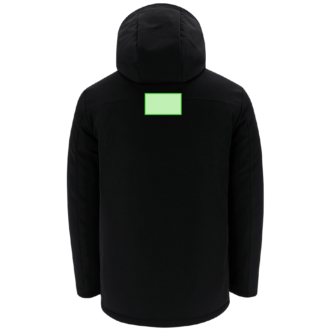 Parka Setter adulto soft shell con elastano — exterior 95% poliéster/5% elastano + interior poliéster 300 g/m², capucha ajustable, puños velcro