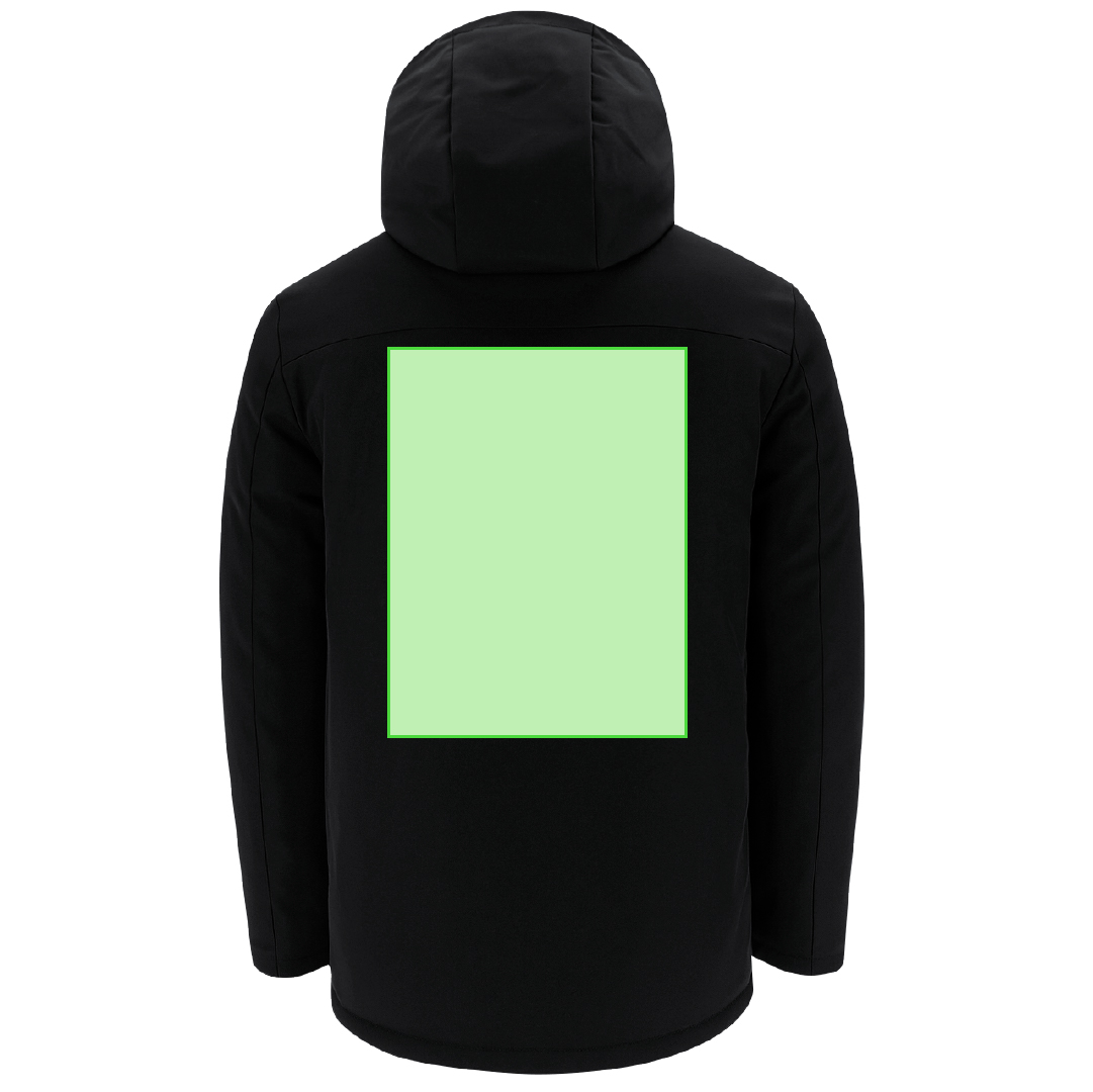 Parka Setter adulto soft shell con elastano — exterior 95% poliéster/5% elastano + interior poliéster 300 g/m², capucha ajustable, puños velcro