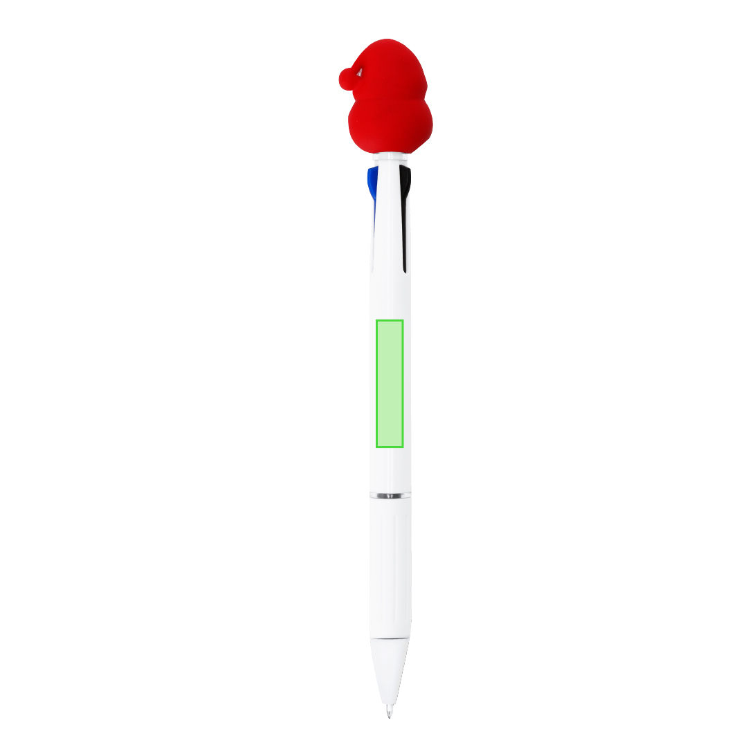 Bolígrafo multicolor navideño Trismas 3 en 1 — ABS blanco con agarre goma, 3 cartuchos (azul, rojo y negro), mecanismo pulsador