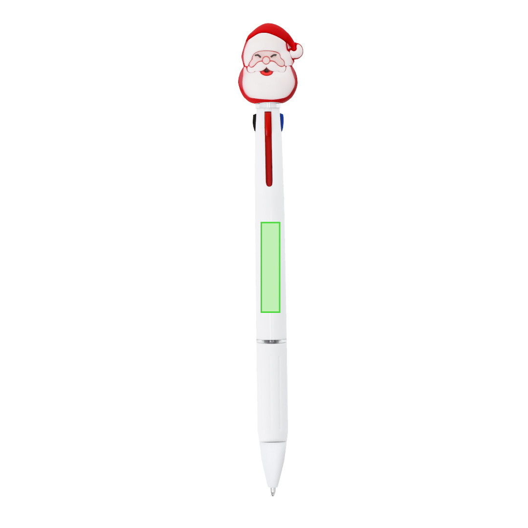 Bolígrafo multicolor navideño Trismas 3 en 1 — ABS blanco con agarre goma, 3 cartuchos (azul, rojo y negro), mecanismo pulsador
