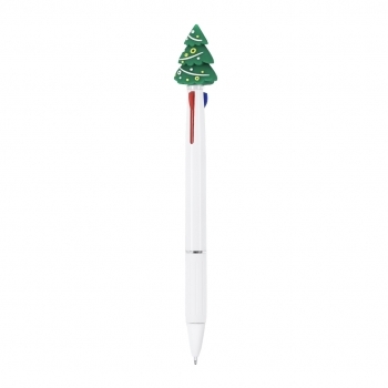 Bolígrafo multicolor navideño Trismas 3 en 1 — ABS blanco con agarre goma, 3 cartuchos (azul, rojo y negro), mecanismo pulsador