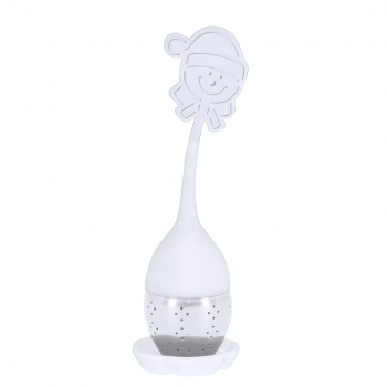 Infusor de té navideño Garox — silicona y acero inoxidable con diseño navideño, base de silicona anti-goteo