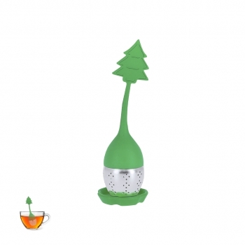 Infusor de té navideño Garox — silicona y acero inoxidable con diseño navideño, base de silicona anti-goteo
