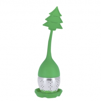 Infusor de té navideño Garox — silicona y acero inoxidable con diseño navideño, base de silicona anti-goteo