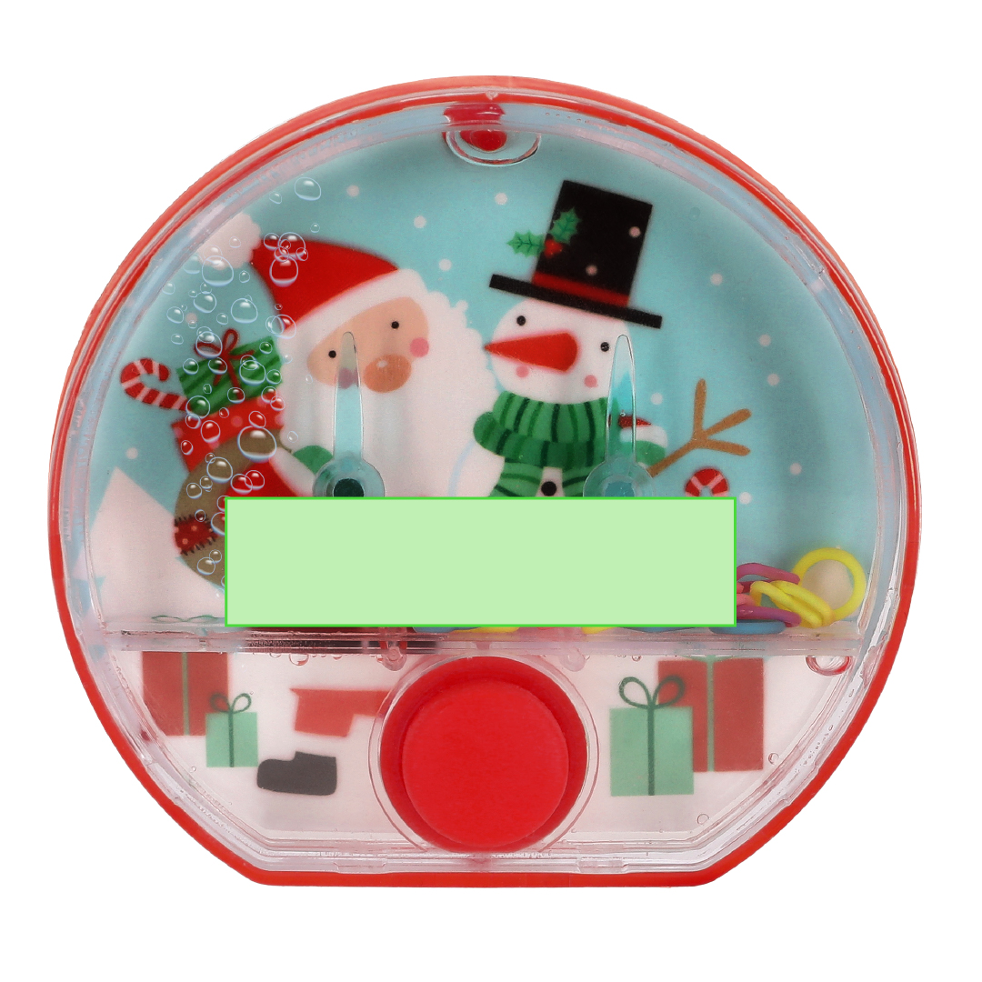Consola de agua navideña Mikix — diseño navideño en PS con botón TPE rojo, aros ABS en formas corazón, triángulo, cuadrado y flor de colores