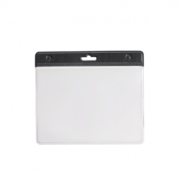 Identificador troquelado PVC con cabecera en variados colores, ventana frontal y trasera transparente