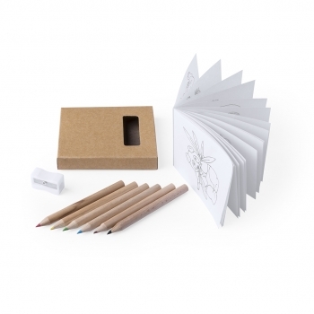 Set 8 piezas cartón natural con ventana bloc 20 hojas y 6 lápices