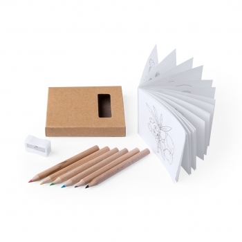 Set 8 piezas cartón natural con ventana bloc 20 hojas y 6 lápices