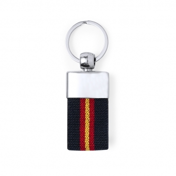 Llavero de poliéster con accesorios de bandera española y refuerzo plateado