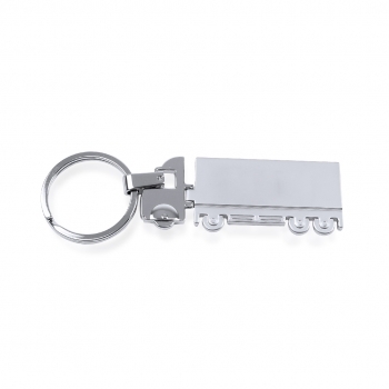 Llavero diseño camión de metal con cabina en brillo y remolque mate para láser 40 g