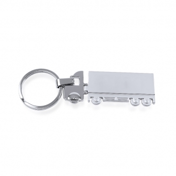 Llavero diseño camión de metal con cabina en brillo y remolque mate para láser 40 g