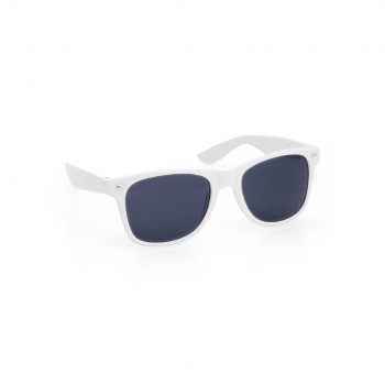 Gafas de sol UV400 con montura brillante en divertidos y variados colores y lentes negro — presentadas en bolsa individual reciclada