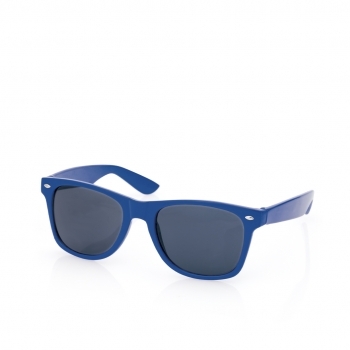 Gafas de sol UV400 con montura brillante en divertidos y variados colores y lentes negro — presentadas en bolsa individual reciclada