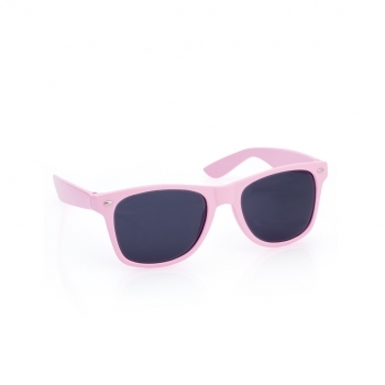 Gafas de sol UV400 con montura brillante en divertidos y variados colores y lentes negro — presentadas en bolsa individual reciclada
