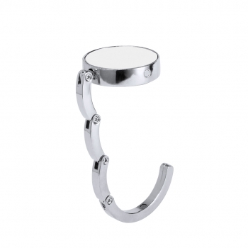 Cuelgabolsos plegable de metal y PU compacto para mesa