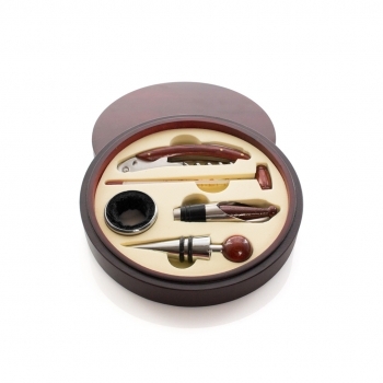 Set de vinos de madera natural 5 accesorios soporte circular decorativo