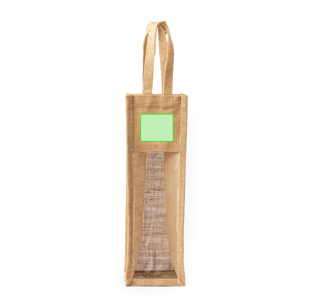 Bolsa de yute laminado para 1 botella de vino 75 cl con ventana transparente
