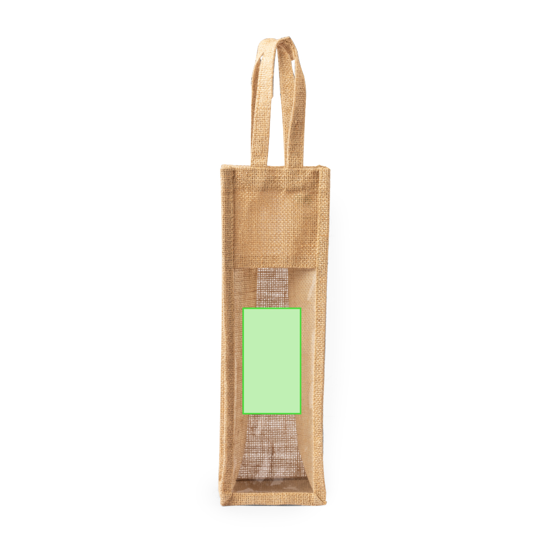 Bolsa de yute laminado para 1 botella de vino 75 cl con ventana transparente