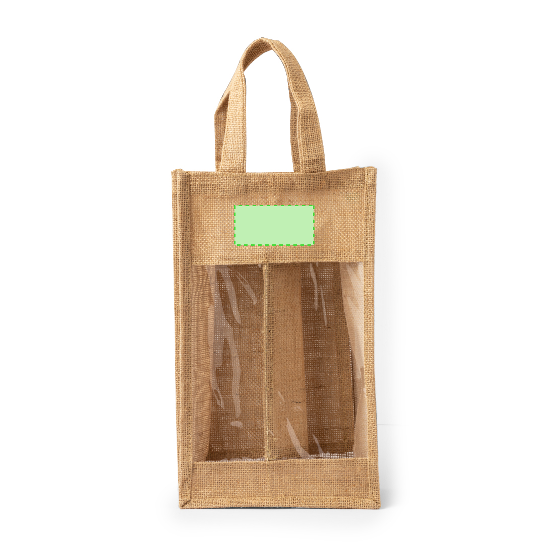 Bolsa de yute laminado para 2 botellas de vino 75 cl con ventana transparente