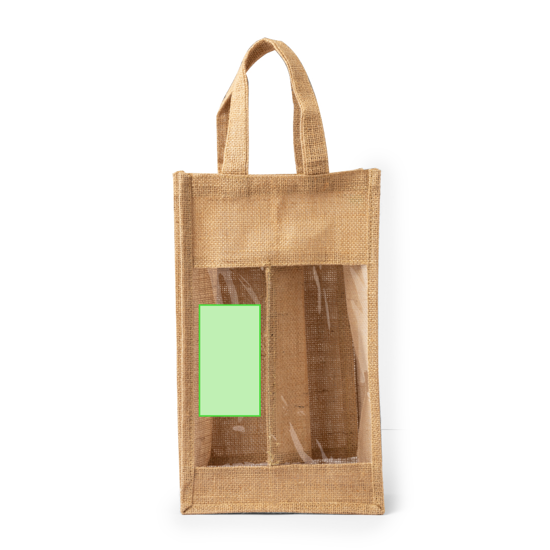 Bolsa de yute laminado para 2 botellas de vino 75 cl con ventana transparente