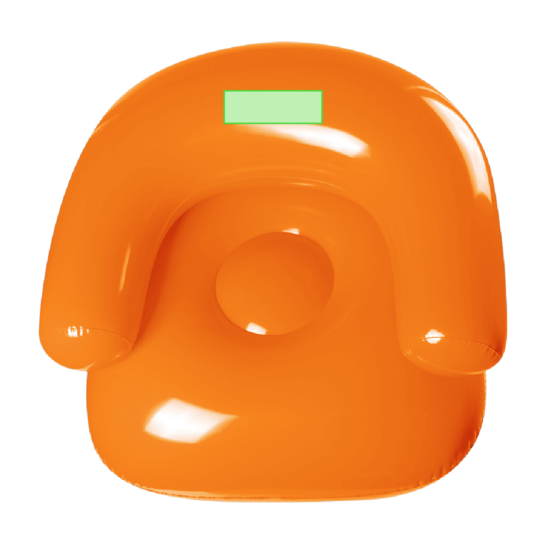 Sillón inflable de PVC con respaldo cómodo y asiento reforzado en vivos colores — plegado especial para impresión