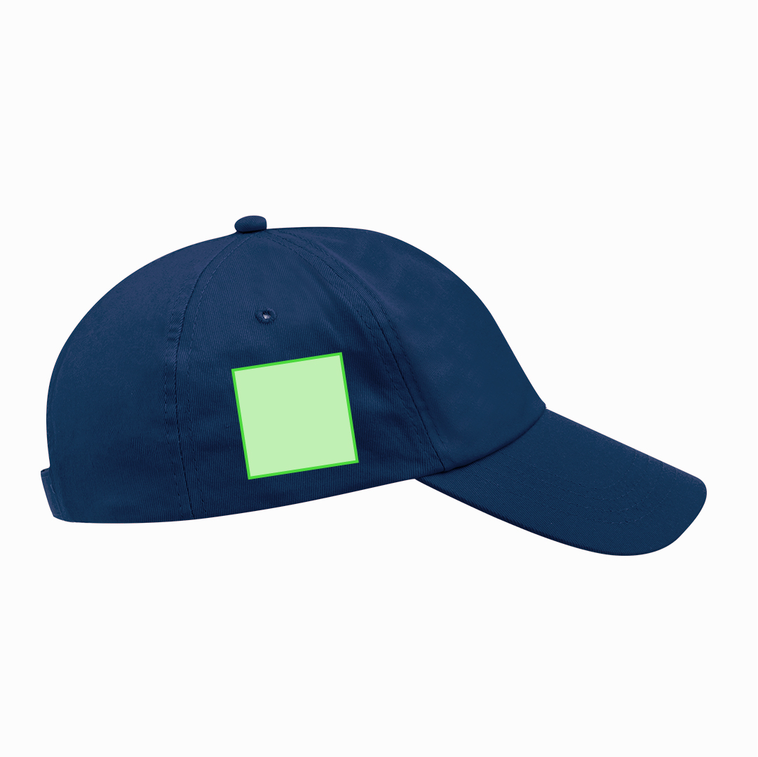 Gorra 5 paneles de algodón 100% con visera, ventilación bordada y cierre de velcro