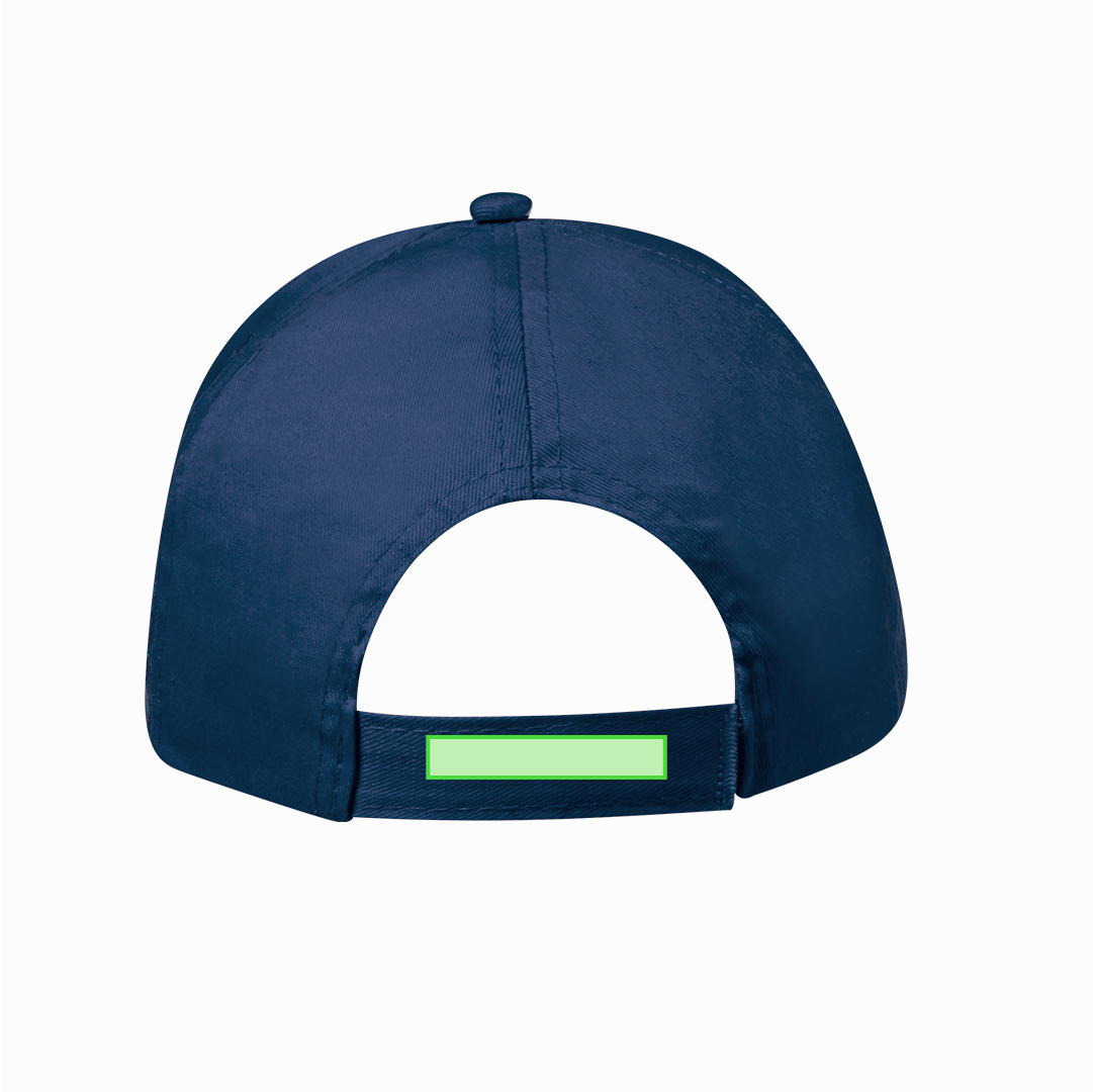 Gorra 5 paneles de algodón 100% con visera, ventilación bordada y cierre de velcro
