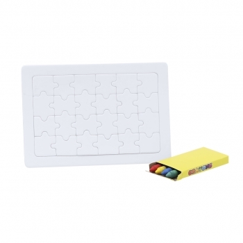 Puzzle de 24 piezas blanco para colorear con caja 4 ceras incluidas