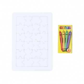 Puzzle de 24 piezas blanco para colorear con caja 4 ceras incluidas